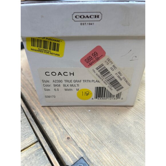 US6 COACH Tartan Plaid Gold Metallic True Graffiti Flats Slip On - Picture 4 of 7